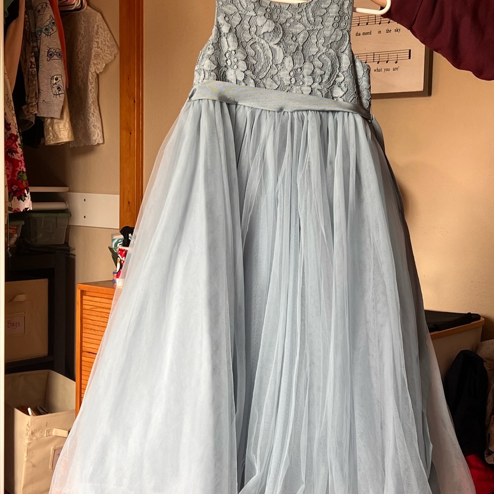 David’s Bridal Elegant Blue Lace Kids Dress